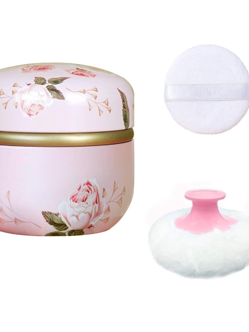 Body Powder Puff and Container for Dusting Powder Romantic Flowers